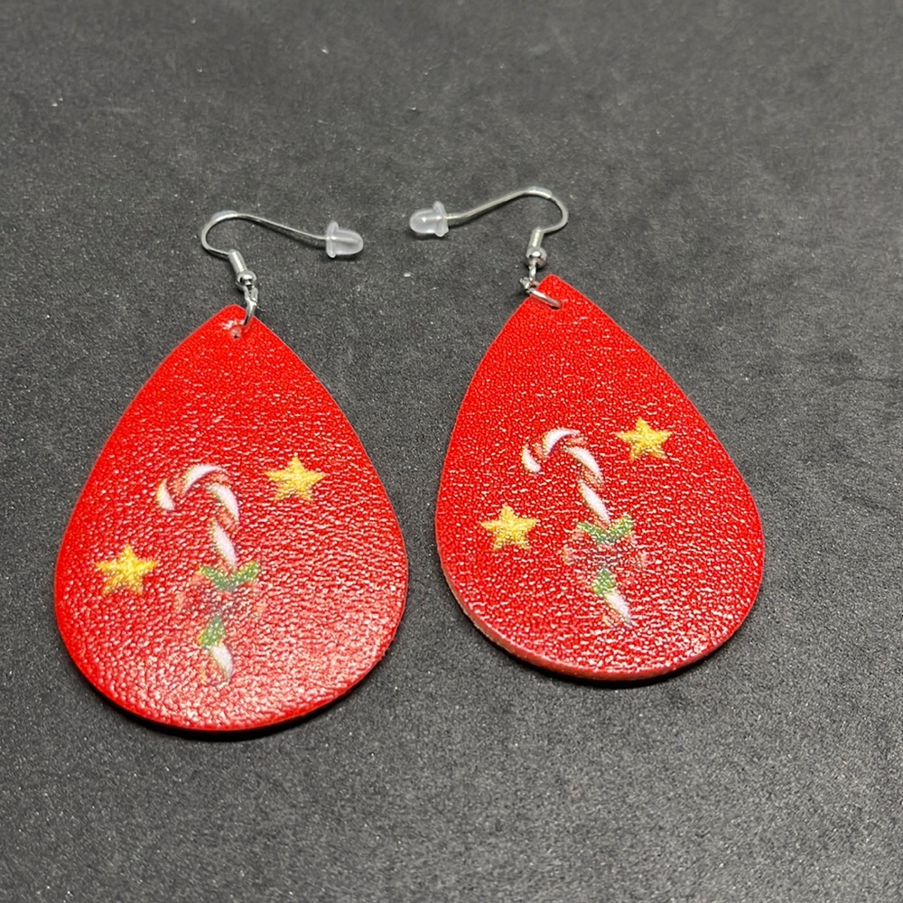 Earrings Christmas candy cane vegan leather‎